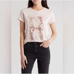 Lucky Brand Queen Of Cocktails Graphic Crewneck T-Shirt Pink Women’s Size Large